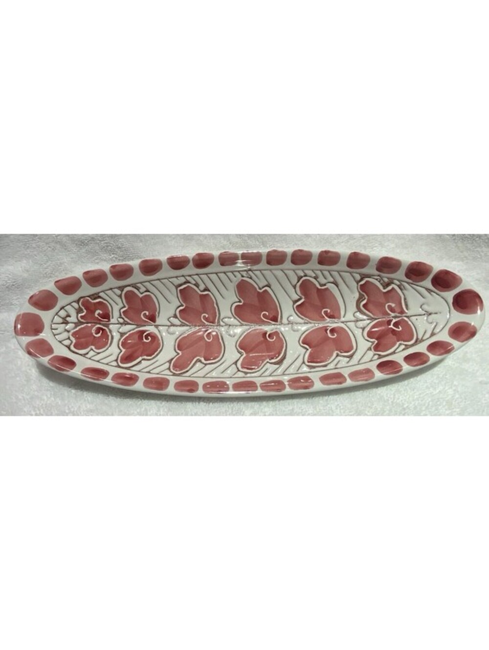 Hand Painted Oblong Server/Tray with Embossed Center Design 11โ X 3.75โ